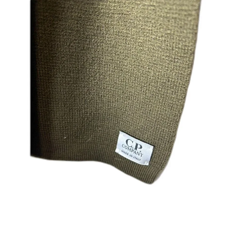 C.P. Company Men's Olive Green Lambswool Knit Winter Scarf